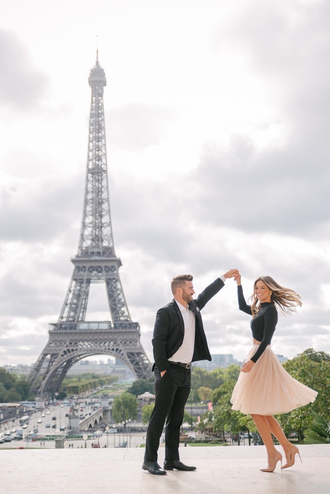 Gorgeous couple dancing in Paris